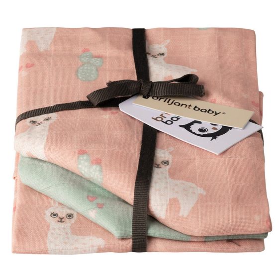 Briljant Baby Mullwindeln 3er Pack 70 x 70 cm - Lamas - Rosa Mint