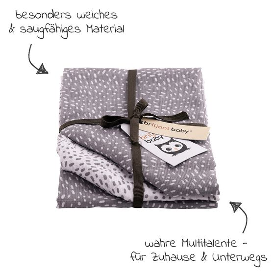 Briljant Baby Mullwindeln 3er Pack 70 x 70 cm - Minimal Dots - Weiß Grau