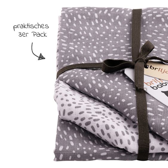 Briljant Baby Mullwindeln 3er Pack 70 x 70 cm - Minimal Dots - Weiß Grau