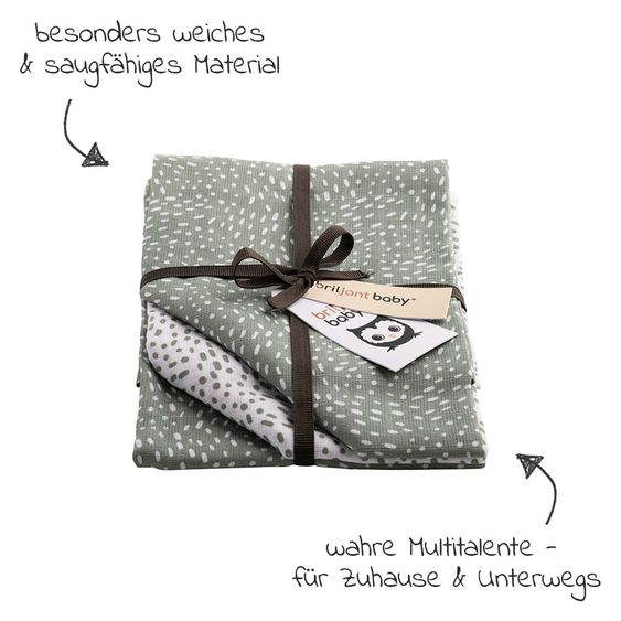 Briljant Baby Mullwindeln 3er Pack 70 x 70 cm - Minimal Dots - Weiß Grün