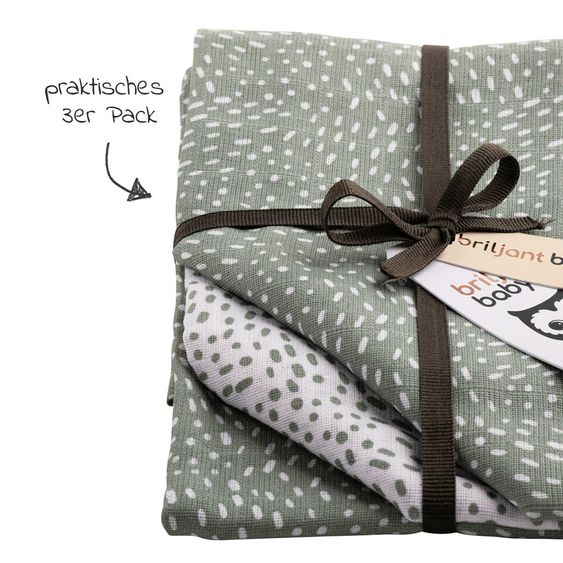 Briljant Baby Mullwindeln 3er Pack 70 x 70 cm - Minimal Dots - Weiß Grün