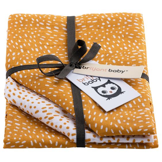 Briljant Baby Mullwindeln 3er Pack 70 x 70 cm - Minimal Dots - Weiß Ockergelb