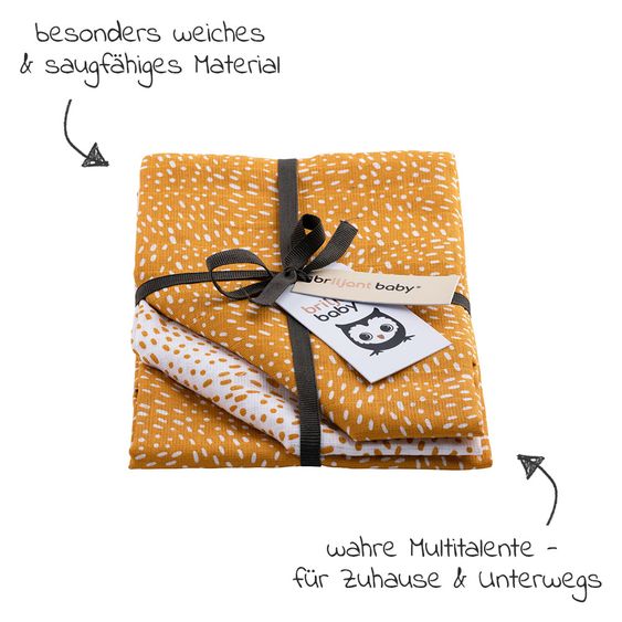 Briljant Baby Mullwindeln 3er Pack 70 x 70 cm - Minimal Dots - Weiß Ockergelb