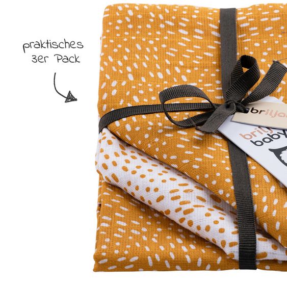 Briljant Baby Mullwindeln 3er Pack 70 x 70 cm - Minimal Dots - Weiß Ockergelb