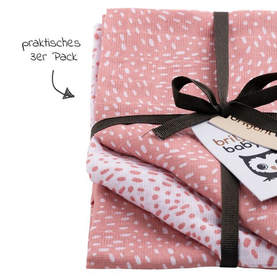 Briljant Baby Mullwindeln 3er Pack 70 x 70 cm - Minimal Dots - Weiß Rosa