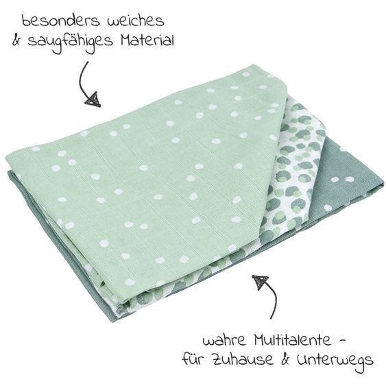 Briljant Baby Mullwindeln 3er Pack 70 x 70 cm - Spots - Green