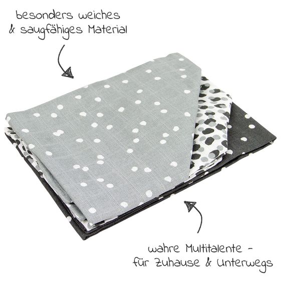 Briljant Baby Mullwindeln 3er Pack 70 x 70 cm - Spots - Iron