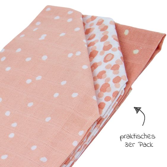 Briljant Baby Mullwindeln 3er Pack 70 x 70 cm - Spots - Pink