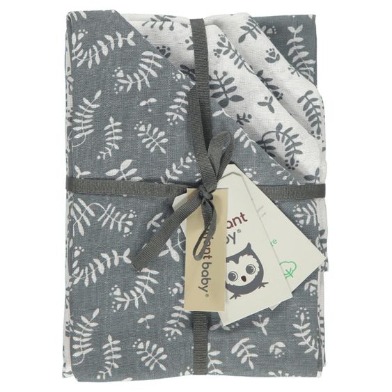 Briljant Baby Mullwindeln 4er Pack 70 x 70 cm - Botanic - Organic Cotton - Blau-Grau