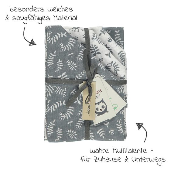 Briljant Baby Mullwindeln 4er Pack 70 x 70 cm - Botanic - Organic Cotton - Blau-Grau