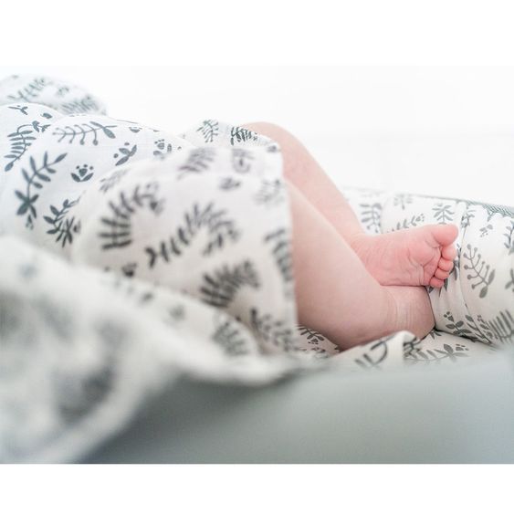 Briljant Baby Mullwindeln 4er Pack 70 x 70 cm - Botanic - Organic Cotton - Blau-Grau