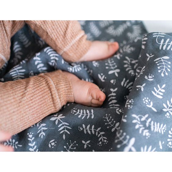 Briljant Baby Mullwindeln 4er Pack 70 x 70 cm - Botanic - Organic Cotton - Blau-Grau