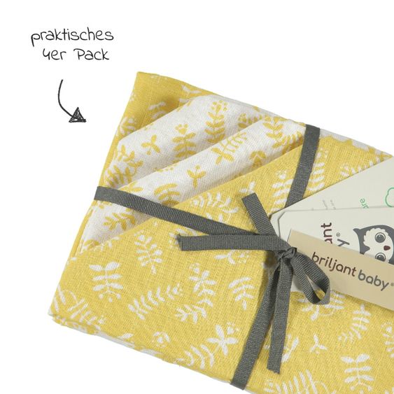 Briljant Baby Mullwindeln 4er Pack 70 x 70 cm - Botanic - Organic Cotton - Gelb
