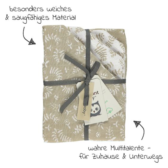 Briljant Baby Mullwindeln 4er Pack 70 x 70 cm - Botanic - Organic Cotton - Sand
