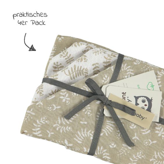 Briljant Baby Mullwindeln 4er Pack 70 x 70 cm - Botanic - Organic Cotton - Sand