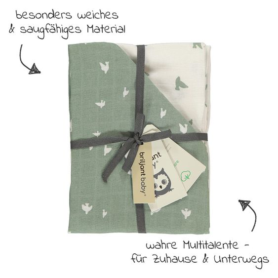 Briljant Baby Mullwindeln 4er Pack 70 x 70 cm - Organic Cotton - Birds - Chinois Green