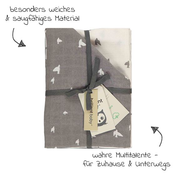 Briljant Baby Mullwindeln 4er Pack 70 x 70 cm - Organic Cotton - Birds - Tornado