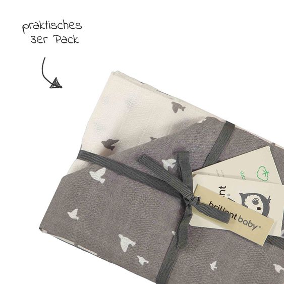 Briljant Baby Mullwindeln 4er Pack 70 x 70 cm - Organic Cotton - Birds - Tornado