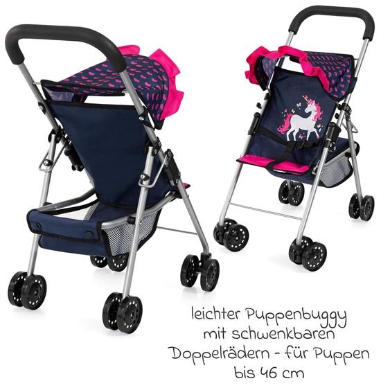 CHIC 2000 bayer Design Puppenbuggy-Set Cosy inkl. Wickeltasche, Wickelunterlage, Puppenschaukel & 7-tlg. Fütterset - Einhorn - Lila Pink