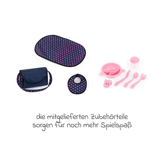CHIC 2000 bayer Design Puppenbuggy-Set Cosy inkl. Wickeltasche, Wickelunterlage, Puppenschaukel & 7-tlg. Fütterset - Einhorn - Lila Pink
