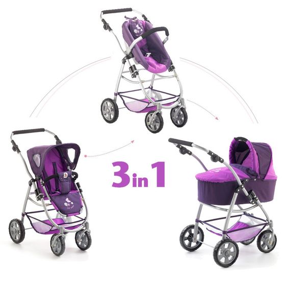 CHIC 2000 Carrozzina per bambole Combi 3 in 1 Emotion All In - Plum