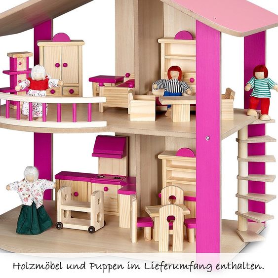 CHIC 2000 Puppenhaus inkl. Möbel und Puppen - Pink