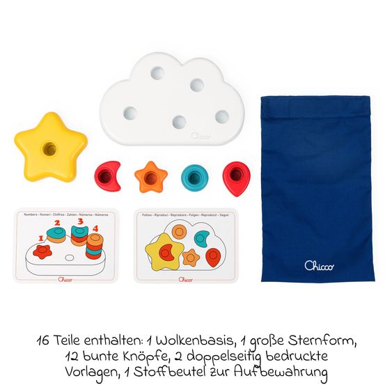 Chicco 16-tlg.-Steckspiel Wolken mit Stoffbeutel zur Aufbewahrung