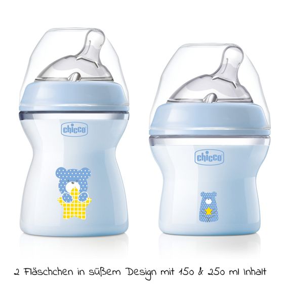 Chicco 3-piece gift set NaturalFeeling PP bottles + pacifier - Light Blue
