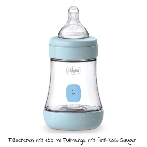 Chicco 3-piece gift set PP bottle Perfect5 150 ml + pacifier and pacifier band - Blue