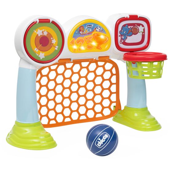 Chicco 3in1 Aktivitätsspielzeug 3 Spielmodi Elfmeterschießen, Korb und Zielscheibe