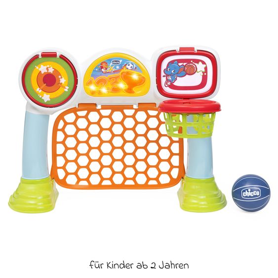 Chicco 3in1 Aktivitätsspielzeug 3 Spielmodi Elfmeterschießen, Korb und Zielscheibe