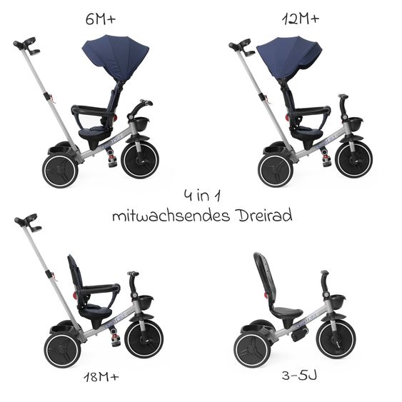 Chicco 4in1 Dreirad Mitwachsend aus Metal, 5 Punkt Gurt, abnehmbares Verdeck
