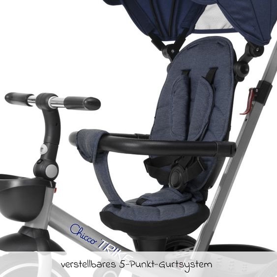 Chicco 4in1 Dreirad Mitwachsend aus Metal, 5 Punkt Gurt, abnehmbares Verdeck