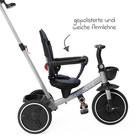 Chicco 4in1 Dreirad Mitwachsend aus Metal, 5 Punkt Gurt, abnehmbares Verdeck