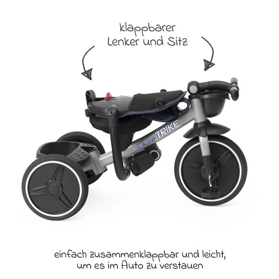 Chicco 4in1 Dreirad Mitwachsend aus Metal, 5 Punkt Gurt, abnehmbares Verdeck