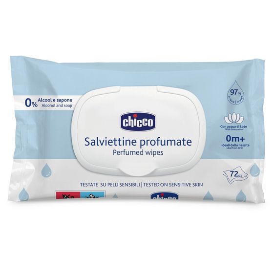 Chicco 72er Pack Feuchtetücher ohne Alkohol mit 97% Wasser - Weiß