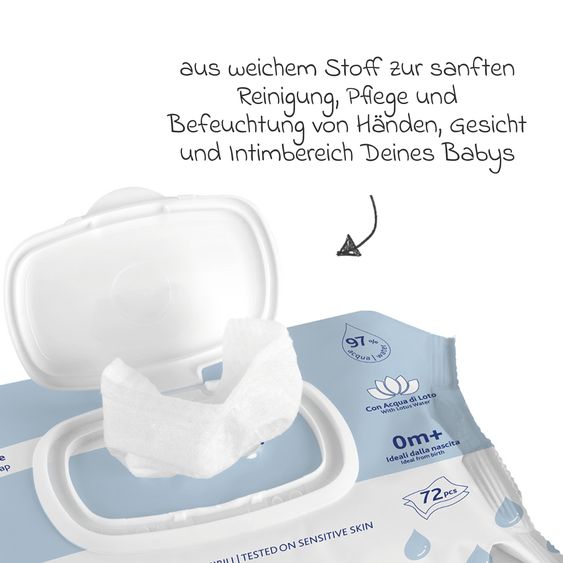 Chicco 72er Pack Feuchtetücher ohne Alkohol mit 97% Wasser - Weiß