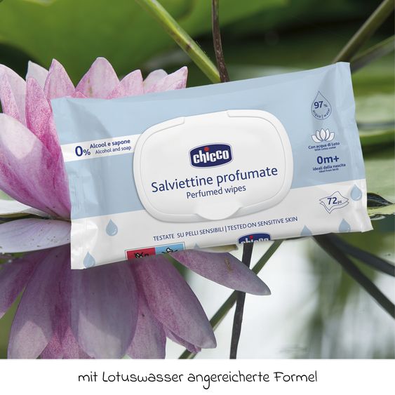 Chicco 72er Pack Feuchtetücher ohne Alkohol mit 97% Wasser - Weiß