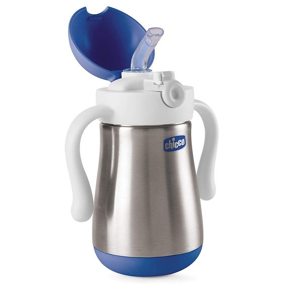 Chicco Edelstahl-Trinklernbecher Power Cup mit Trinkhalm 237 ml - Blau