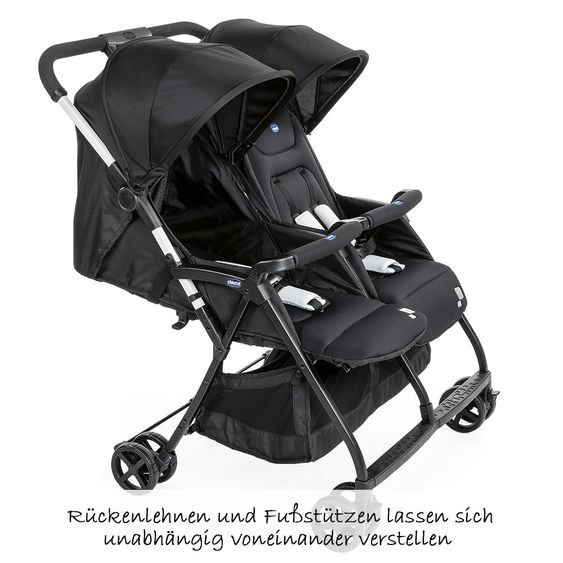 Chicco Geschwisterbuggy & Zwillingsbuggy Ohlala Twin inkl. Regenschutz - Black Night