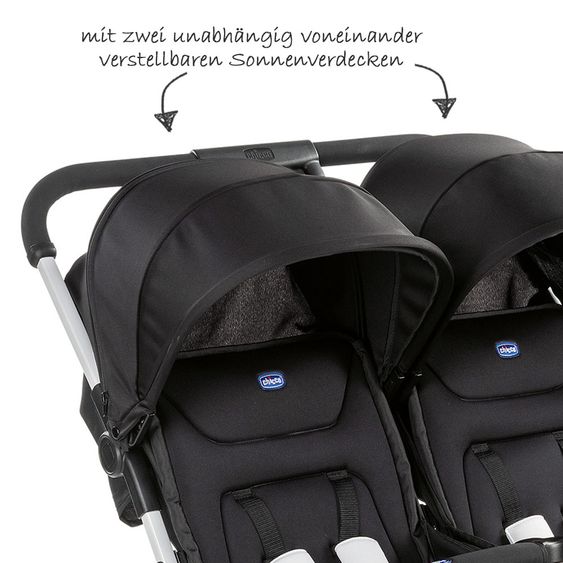 Chicco Geschwisterbuggy & Zwillingsbuggy Ohlala Twin inkl. Regenschutz - Black Night