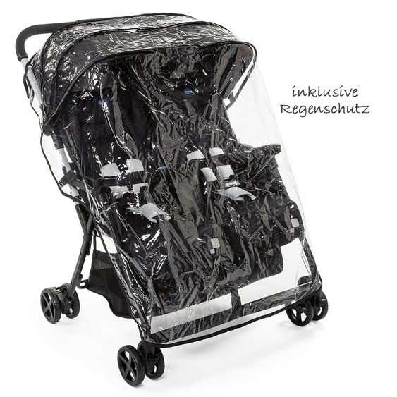 Chicco Geschwisterbuggy & Zwillingsbuggy Ohlala Twin inkl. Regenschutz - Black Night