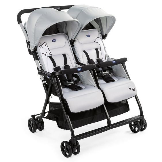 Chicco Geschwisterbuggy & Zwillingsbuggy Ohlala Twin inkl. Regenschutz - Silver Cat