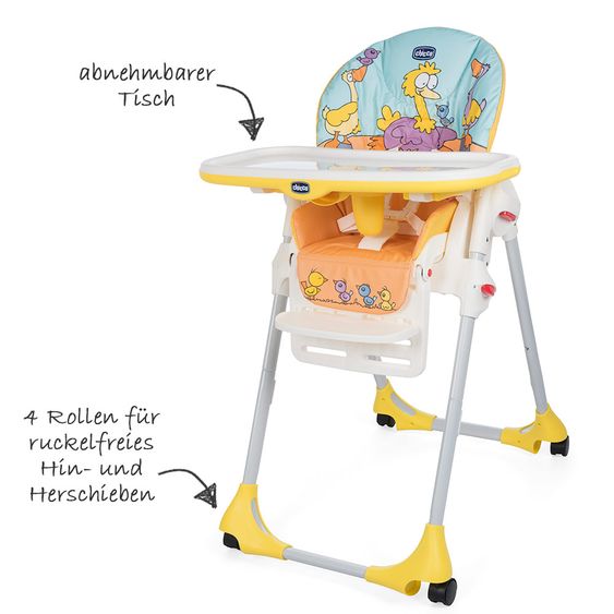 Chicco Hochstuhl Polly Easy mit 4 Rollen - Birdland