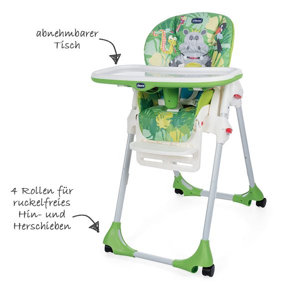 Chicco Hochstuhl Polly Easy mit 4 Rollen - Happy Jungel