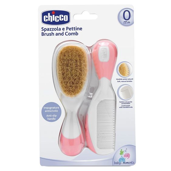 Chicco Set comb & natural hair brush goat hair - pink