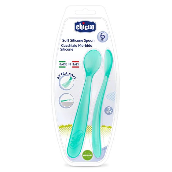 Chicco Silikon-Fütterlöffel 2er Pack Lang - Light Blue