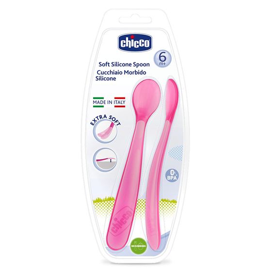 Chicco Silikon-Fütterlöffel 2er Pack Lang - Rose Pink