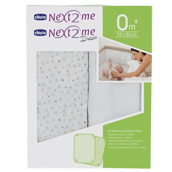 Chicco Spannbetttuch 2er Pack für Beistellbett Next 2 Me 50 x 83 cm - Light Grey