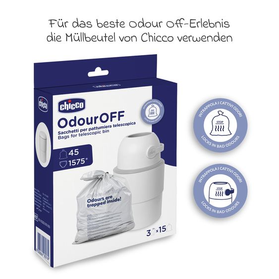 Chicco Teleskop-Windeleimer Odour Off inkl. 1 Pck. Müllbeutel - Weiß